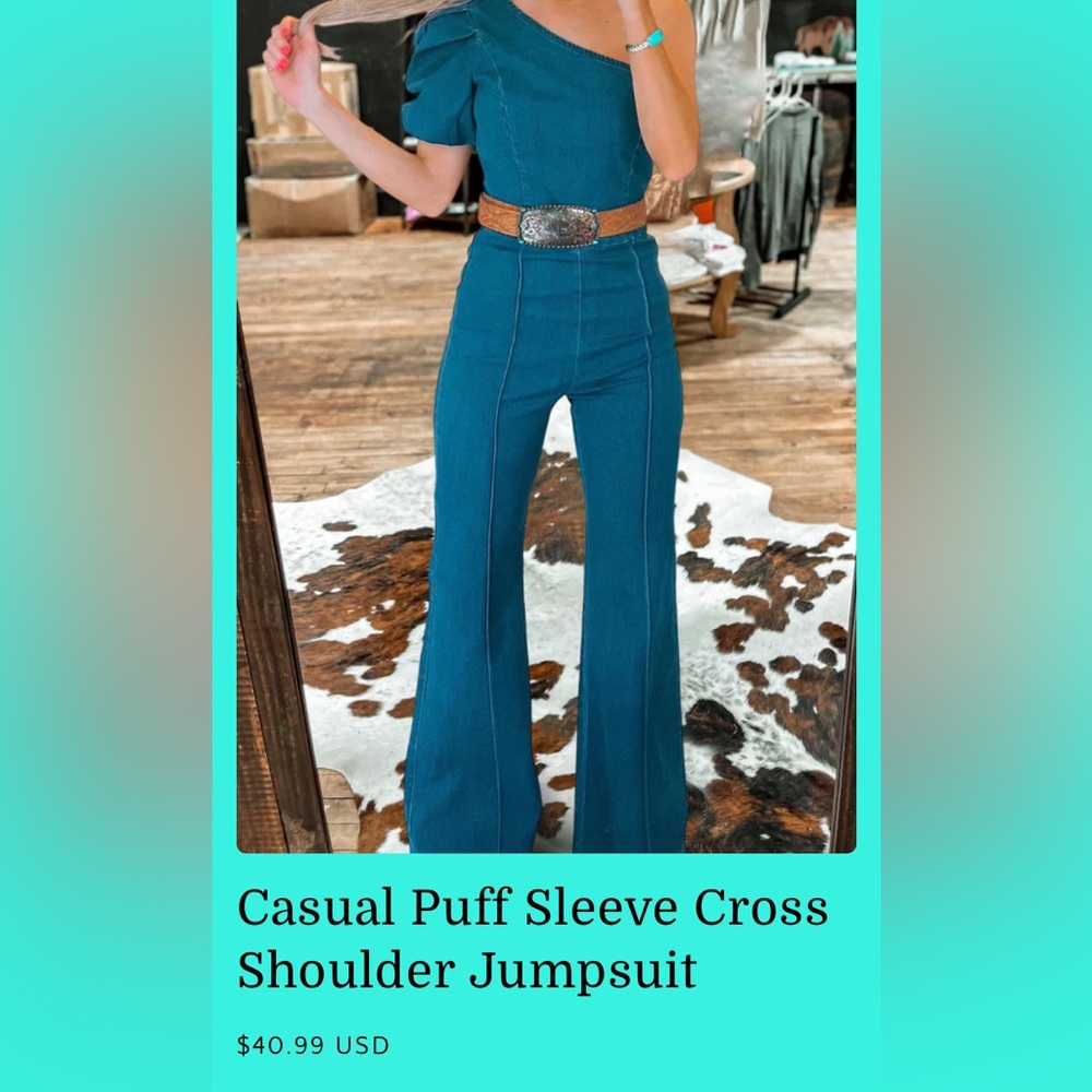 Casual Puff Sleeve Cross Shoulder Jumpsuit